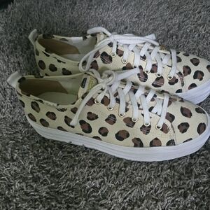 Keds Women's Cream and Brown Leopard Sneakers